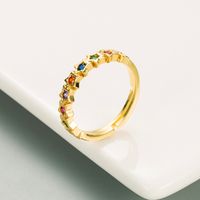 European And American Ins Personalized Cold Style Geometric Hip Hop Ring Female Copper Plating 18k Gold Micro Color Zircon Couple's Ring sku image 2