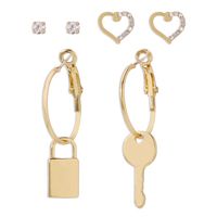 European And American Simple Key Lock Love Asymmetrical Micro-inlaid Temperament Earrings sku image 1