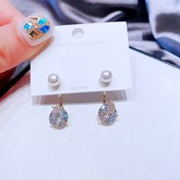 High-grade Asymmetric Star Moon Zircon Earrings Sterling Silver Needle Korean-style Back-mounted Pearl Earrings For Women sku image 1