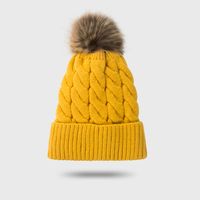 New Style Woolen Cap Thickening Velvet Keeping Warm Solid Color Fur Ball Head Cap Korean Knit Hat Wholesale sku image 1
