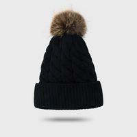 New Style Woolen Cap Thickening Velvet Keeping Warm Solid Color Fur Ball Head Cap Korean Knit Hat Wholesale sku image 3