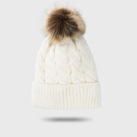 New Style Woolen Cap Thickening Velvet Keeping Warm Solid Color Fur Ball Head Cap Korean Knit Hat Wholesale sku image 4