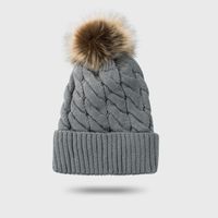 New Style Woolen Cap Thickening Velvet Keeping Warm Solid Color Fur Ball Head Cap Korean Knit Hat Wholesale sku image 7