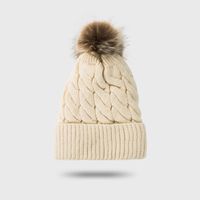 New Style Woolen Cap Thickening Velvet Keeping Warm Solid Color Fur Ball Head Cap Korean Knit Hat Wholesale sku image 8
