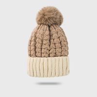 Wholesale Woolen Hat Autumn Winter New Warm Solid Color Fur Ball New Thick Velvet Knitted Hat sku image 1