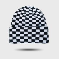 New Hat Warmth Fashion Retro Checkerboard Knitted Hat Korean Cold Hat sku image 1