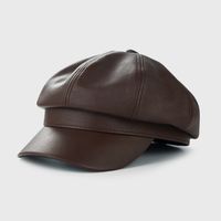 Pu Leather Hat Flat Top Navy Hat Painter Solid Color Cap sku image 2