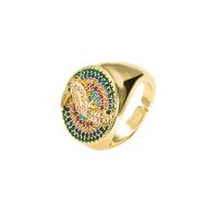 European And American Exaggerated Copper Gold-plated Micro-inlaid Color Zircon Simple Atmosphere Open Ring main image 3