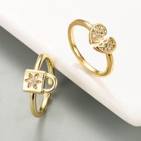 European And American Fashion Ins Personality Heartbreak Special-interest Design Love Love Lock Copper-plated Gold Micro-inlaid Zircon Ring Ring main image 1