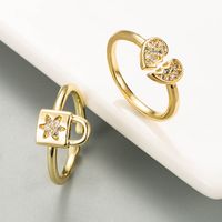 European And American Fashion Ins Personality Heartbreak Special-interest Design Love Love Lock Copper-plated Gold Micro-inlaid Zircon Ring Ring main image 2