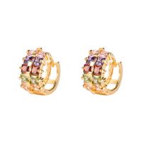 European And American Fashion Trend Copper-plated Micro-inlaid Zircon Double-layer Geometric Rainbow Earrings main image 6