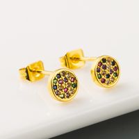 Korean Fashion Exquisite Small Golden Circle Copper Micro-inlaid Color Zircon Simple All-match Earrings main image 1