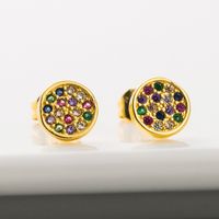 Korean Fashion Exquisite Small Golden Circle Copper Micro-inlaid Color Zircon Simple All-match Earrings main image 3