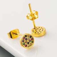 Korean Fashion Exquisite Small Golden Circle Copper Micro-inlaid Color Zircon Simple All-match Earrings main image 5