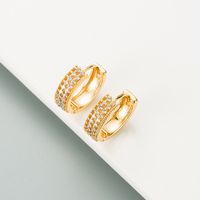 Trend Small Golden Earring Ear Bone Ring Simple Temperament Copper Zircon Ear Buckle Earrings main image 1