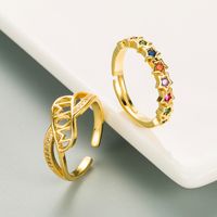 European And American Ins Personalized Cold Style Geometric Hip Hop Ring Female Copper Plating 18k Gold Micro Color Zircon Couple's Ring main image 5