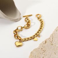 Cuban Chain Oval Chain Double Love Small Round Zirconium Pendant Ot Clasp Bracelet Stainless Steel Bracelet main image 1