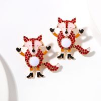 Cartoon Animal Little Fox Diamond European And American Christmas Creative Earrings Fashion Accessories main image 5