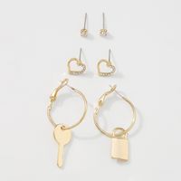 European And American Simple Key Lock Love Asymmetrical Micro-inlaid Temperament Earrings main image 4