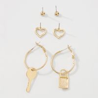 European And American Simple Key Lock Love Asymmetrical Micro-inlaid Temperament Earrings main image 5