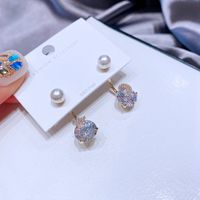 High-grade Asymmetric Star Moon Zircon Earrings Sterling Silver Needle Korean-style Back-mounted Pearl Earrings For Women main image 6