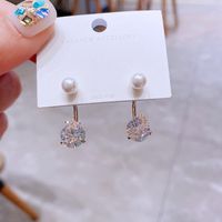 De Haute Qualité Asymétrique Étoile Lune Zircon Boucles D'oreilles En Argent Sterling Aiguille Coréenne-style Retour-monté Perle Boucles D'oreilles Pour Femmes main image 5