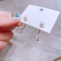 High-grade Asymmetric Star Moon Zircon Earrings Sterling Silver Needle Korean-style Back-mounted Pearl Earrings For Women main image 4