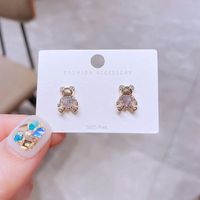 Nuevos Pendientes De Circonita Con Forma De Corazón De Moda Japonesa Y Coreana De Aguja De Plata 925 Para Mujer Con Pendientes De Oreja De Oso De Dibujos Animados Lindos main image 4