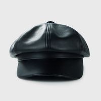 Pu Leather Hat Flat Top Navy Hat Painter Solid Color Cap main image 5