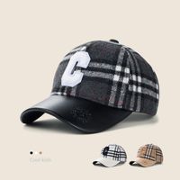 Gorra De Béisbol A Cuadros Con Letra C Para Niños Otoño Invierno Cálido Sombrero De Costura De Ala De Cuero Para Niño Estudiante Gorra De Moda main image 2