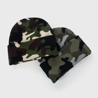 Fashion Thickened Double-layer Camouflage Knitted Hats Fall/winter Jacquard Woolen Hats Outdoor Leisure Curled Hedging Caps main image 4