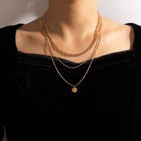 Fashion Jewelry Simple Buckle Chain Necklace Disc Pendant Geometric Three-layer Necklace main image 3