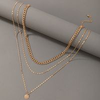 Fashion Jewelry Simple Buckle Chain Necklace Disc Pendant Geometric Three-layer Necklace main image 5