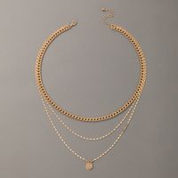 Fashion Jewelry Simple Buckle Chain Necklace Disc Pendant Geometric Three-layer Necklace main image 7