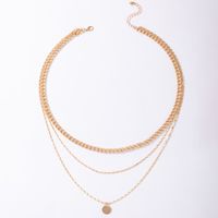 Fashion Jewelry Simple Buckle Chain Necklace Disc Pendant Geometric Three-layer Necklace main image 8