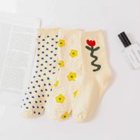 Korean Small Flower Tube Socks Cute Retro Style Cotton Socks Four Seasons Thin Section main image 1