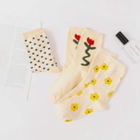 Korean Small Flower Tube Socks Cute Retro Style Cotton Socks Four Seasons Thin Section main image 5