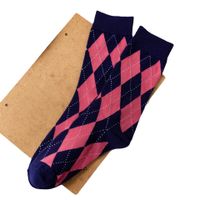 Retro Diamond Lattice Socks Tube Socks Pure Cotton Autumn And Winter Rhombic Stockings main image 6