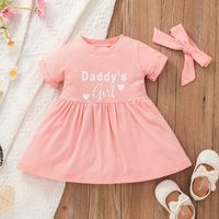 2021 New Baby Girls' Spring And Autumn Short-sleeved Dress European And American Letter Printed Cute A- Line Skirt Cross-border Children Shirt main image 3