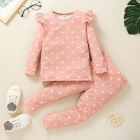 Heart Printed T-shirt Suit Children's Autumn And Winter New Round Neck Blouse Pants Two-piece Suit main image 1