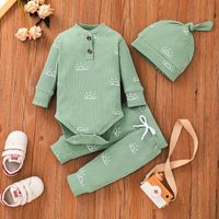 Autumn Infant Baby Romper Three-piece Solid Color Pit Striped One-piece Suit main image 6
