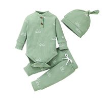 Autumn Infant Baby Romper Three-piece Solid Color Pit Striped One-piece Suit main image 3