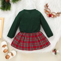 3-color New Autumn Long-sleeved Round Neck Lattice Bow Stitching Christmas Girls Dress main image 4