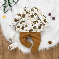 Girls' Round Neck Top And Trousers Suit European And American Printed Baby Sunken Stripe Two-piece Suit Foreign Trade In Stock Clothes For Babies main image 2