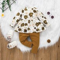 Girls' Round Neck Top And Trousers Suit European And American Printed Baby Sunken Stripe Two-piece Suit Foreign Trade In Stock Clothes For Babies main image 4