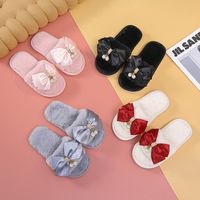 New Home Bowknot Plush Slippers Children Soft Bottom Indoor Warm Breathable Open Toe Flat-heeled Slippers Wholesale main image 1