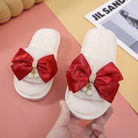 New Home Bowknot Plush Slippers Children Soft Bottom Indoor Warm Breathable Open Toe Flat-heeled Slippers Wholesale main image 6