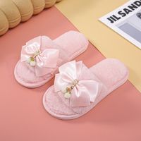 New Home Bowknot Plush Slippers Children Soft Bottom Indoor Warm Breathable Open Toe Flat-heeled Slippers Wholesale main image 5