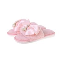 New Home Bowknot Plush Slippers Children Soft Bottom Indoor Warm Breathable Open Toe Flat-heeled Slippers Wholesale main image 3