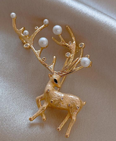 Korean Creative Pearl Rhinestone Deer Brooch Fashion Simple Pin Clothes Accessories main image 3